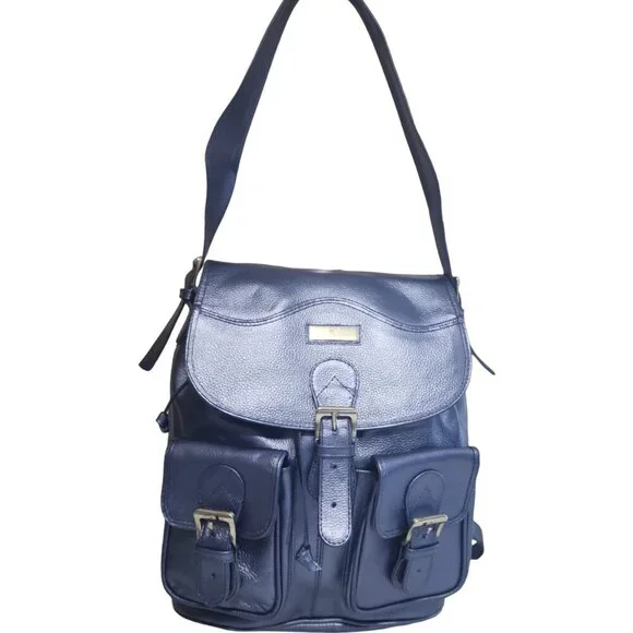 Periwinkle Convertible Leather Backpack with matching tri fold wallet - Picture 4 of 12